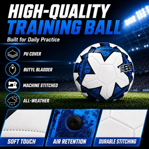 Miniatura 4 de Balón de fútbol de tamaño 2/3/4/5 con bomba y bolsa, pelota desinflada, paquete de 1, 2 o 3 unidades, color blanco y negro clásico, pelota de fútbol