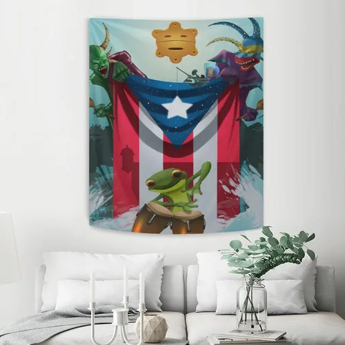 Miniatura 6 de Kizon Tapiz de Puerto Rico Boricua con bandera puertorriqueña para colgar en la pared, decoración del hogar, tapiz puertorriqueño para Puerto Sala