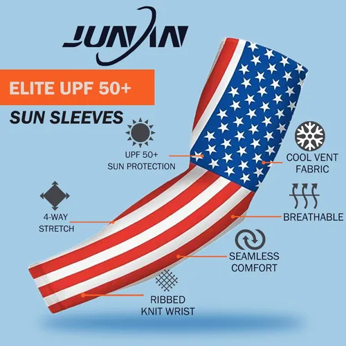 Miniatura 2 de JUNAN Mangas deportivas de compresión para brazos, 1 par de mangas de protección UV que absorben la Bandera de EE.UU