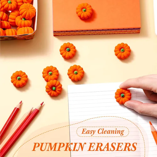 Miniatura 4 de Yexiya 32 piezas de mini borradores de calabaza a granel otoño novedoso lápiz 3D borrador de fiesta de Halloween, papelería para niños, estudiantes
