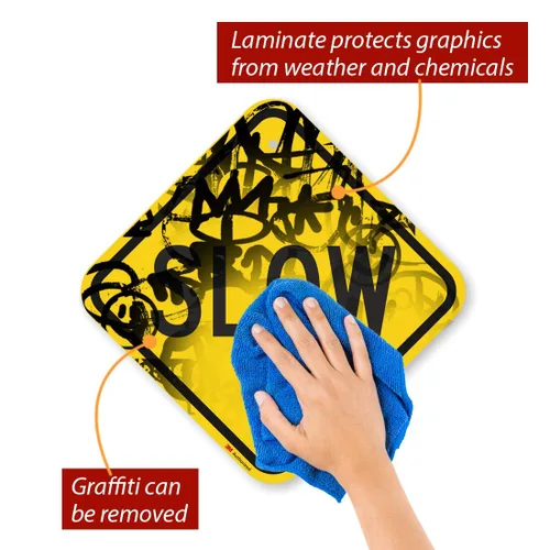 Miniatura 6 de SmartSign Letrero de metal "Slow" de 12 x 12 pulgadas, aluminio de 63 mil, material reflectante laminado 3M, negro y amarillo, fabricado en Estados