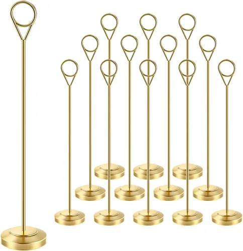 Miniatura 10 de Radezon 12 soportes dorados para números de mesa, 4 pulgadas de alto para mesa, soportes resistentes para fotos con base antipunta para recepción