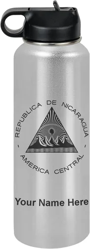Miniatura 15 de LaserGram Botella de agua personalizada, bandera de Nicaragua, acero inoxidable de doble pared aislada al vacío con popote superior, regalo grabado