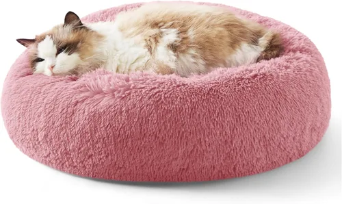 Miniatura 55 de Bedsure - Cama relajante para perro mediano, lavable, tipo dona, cama para gato, antideslizante, redonda, afelpada, mullida, de piel sintética