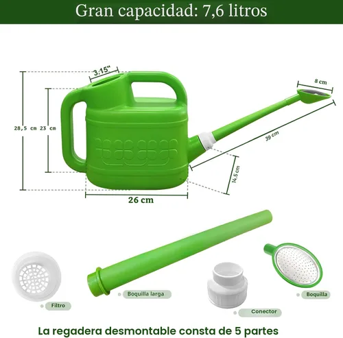 Miniatura 3 de Qilebi - Regadera de 2 galones para plantas de exterior, regaderas con pico largo extraíble y cabeza rociadora de acero inoxidable, regadera grande