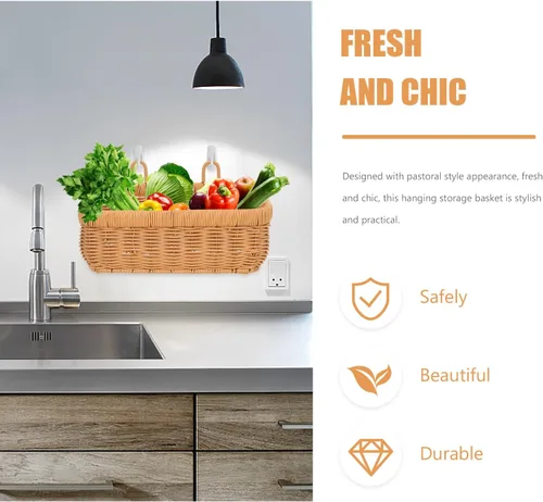 Miniatura 4 de Cabilock Cesta colgante tejida para almacenamiento de pared, cesta de almacenamiento para colgar en la cocina, organizador de artículos diversos