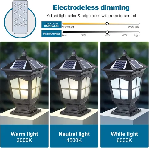 Miniatura 3 de Luces solares de columna para exteriores, IP65, impermeables, externas, tricolor, atenuación, luces de poste de luz de poste de aluminio para patio