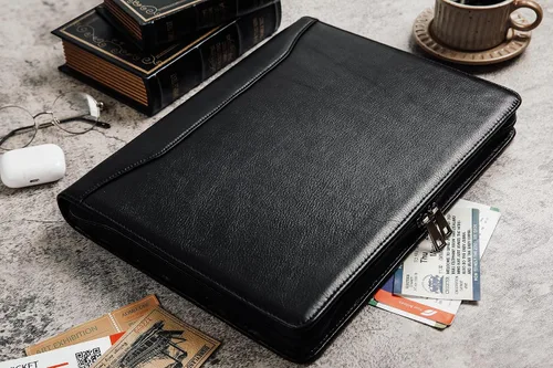 Miniatura 8 de DUKE&COW Cartera de cuero con carpeta de 3 anillos, folio ejecutivo personalizado, carpeta de cuero grabada, regalo personalizado para hombres
