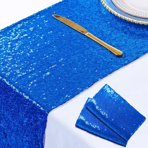 Miniatura 8 de ShiDianYi - Camino de mesa holográfico de lentejuelas de 12 x 72 pulgadas, azul iridiscente Fondo de boda con purpurina, decoración de fiesta