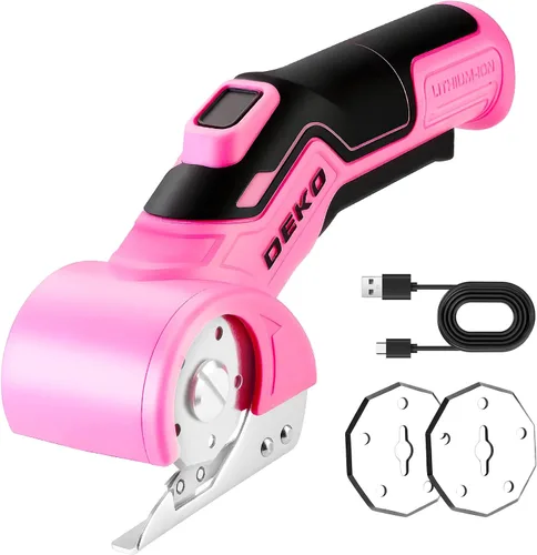 Cortador de cartón de tijeras eléctricas inalámbricas: DEKOPRO 4 V 2000 mAh, cortador giratorio de energía recargable con bloqueo de seguridad,