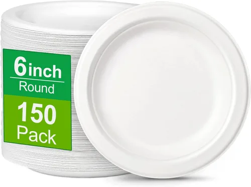 Miniatura 8 de Platos de papel de 6 pulgadas, paquete de 100 platos de papel pequeños, platos desechables a granel, platos de papel 100% compostables, platos