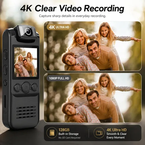 Miniatura 7 de Cámara Corporal 4K con Grabación de Audio y Vídeo, Cámara Ponible Mini de 128GB con Cordón Magnético, Cámara Corporal para Viaje, Ciclismo