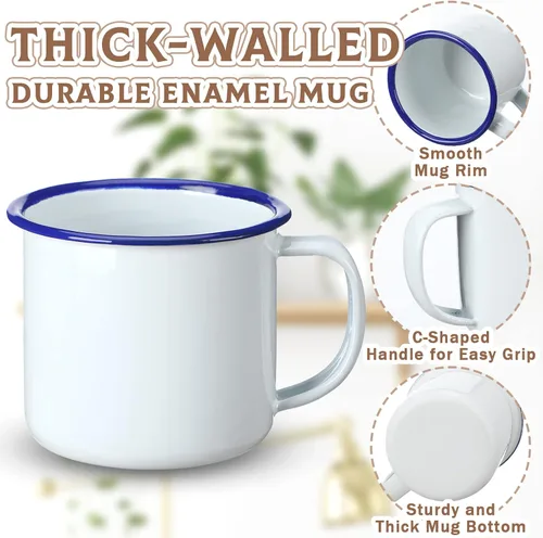 Miniatura 3 de Yinder Mini tazas de café esmaltadas para camping, de metal, pequeñas, clásicas, portátiles, blancas, tazas vintage a granel con asa para café, té
