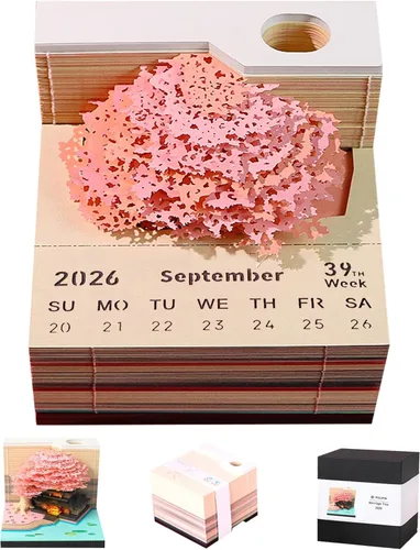 Miniatura 12 de RSLIPIN Bloc de Notas 3D Pieza de Tiempo Calendario 2026, Calendario 3D 2026 Calendario de Escritorio con Luces Notas de Bricolaje Bloc de Notas