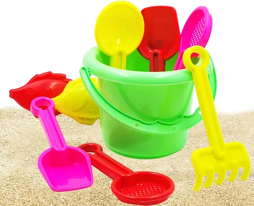 Miniatura 6 de The Dreidel Company Mini juegos para el día de la playa (paquete de 12) cubo de arena de 3.25 pulgadas, la caja incluye cubo, pala, rastrillo