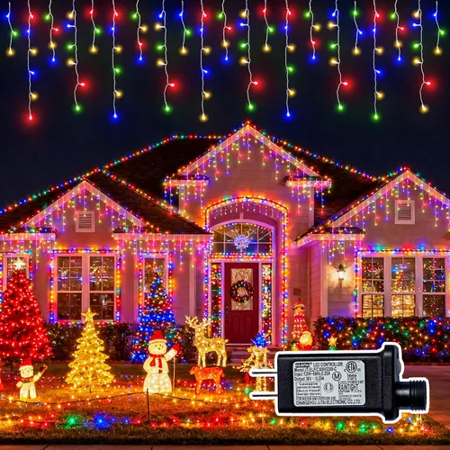 Miniatura 9 de Luces de Navidad de carámbano para exteriores - 200 LED 6.4+4.9 m 8 modos, cortina de luces de hadas en forma de guirnalda, enchufables
