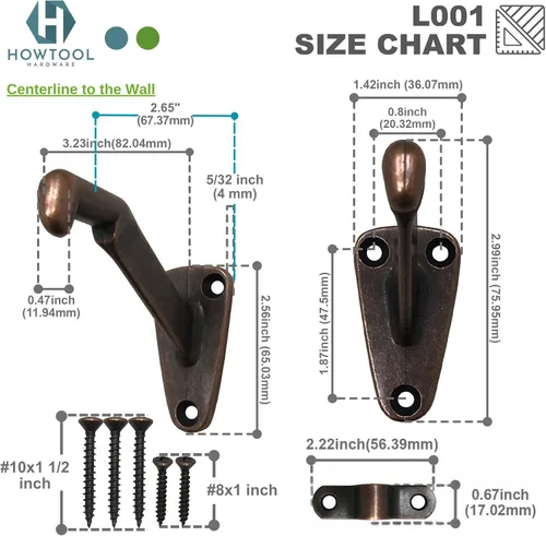 Miniatura 4 de Soporte de barandilla resistente montado en la pared bronce antiguo estilo V, paquete de 3 HOWTOOL
