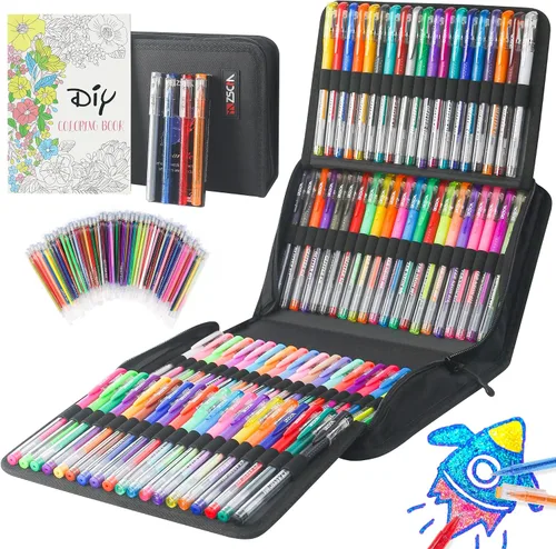 Paquete de 202 bolígrafos de gel para libros de colorear para adultos, 104 bolígrafos de artista que incluyen 100 bolígrafos de colores, 4
