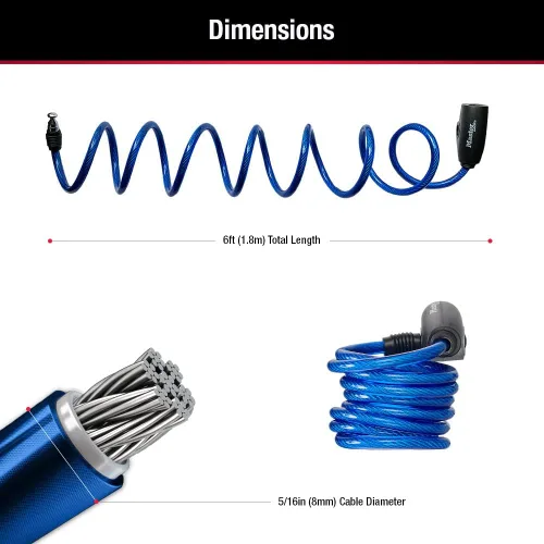 Miniatura 6 de Master Lock Cables para candado de bicicleta con llave, azul, verde y rojo, paquete de 3 cerraduras de cable de bicicleta con llave, 6 pies