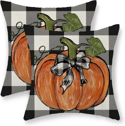 Miniatura 15 de Juego de 2 fundas de almohada de otoño de 16 x 16 pulgadas, diseño de calabaza azul y naranja, decoración de Acción de Gracias, decoración de otoño