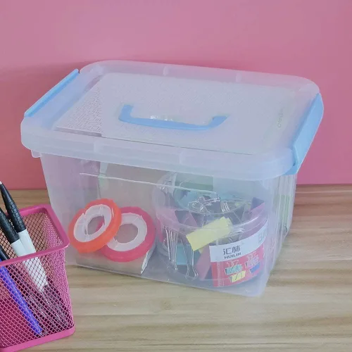 Miniatura 5 de 6 cajas de almacenamiento con asas y tapa de plástico