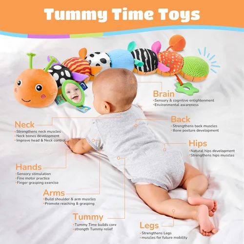 Miniatura 2 de Awotoy Baby Toys - Juguete musical de oruga interactivo multicolor para bebés, sonajero arrugado, suave con campana de anillo, juguete de peluche