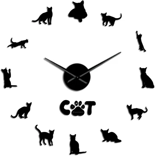 Miniatura 2 de The Geeky Days Gato doméstico de pelo corto gatos abisinios sin marco, reloj de pared de bricolaje grande mudo pegatinas de pared Etiopía gato sala