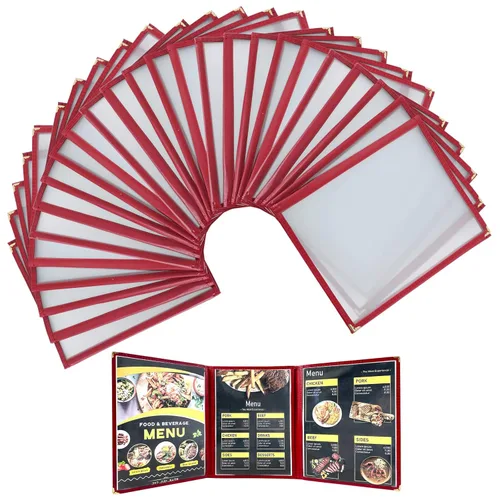 Miniatura 12 de Cubiertas de menú de 8.5 x 11 pulgadas, paquete de 10 soportes para menú de vista de página, cubierta roja para menú de restaurante para papel de 8