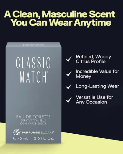 Miniatura 4 de PB ParfumsBelcam Classic Match CM Eau De Toilette Spray, fragancia fresca y elegante para hombres, notas amaderadas y florales, aroma duradero