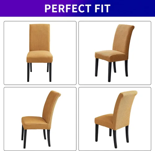 Miniatura 4 de Juego de 4 fundas elásticas para sillas de comedor, fundas extraíbles lavables para sillas de comedor, fundas de asiento para sillas de comedor