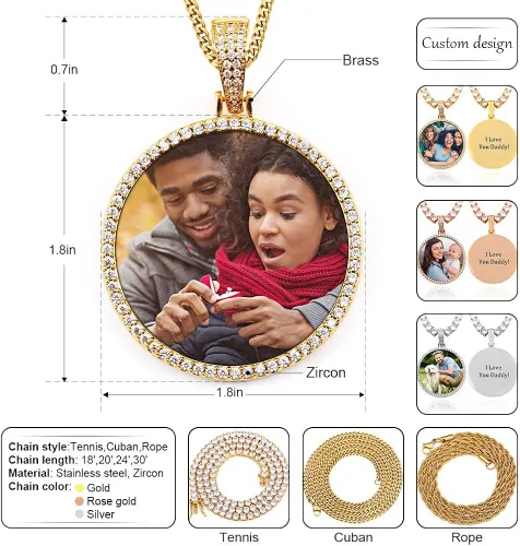 Miniatura 2 de TUHE - Dije de 18 quilates y brillantes personalizable para fotografía y recuerdo dije estilo Hip-Hop para hombre y mujer cadena TenisLazo Cubana