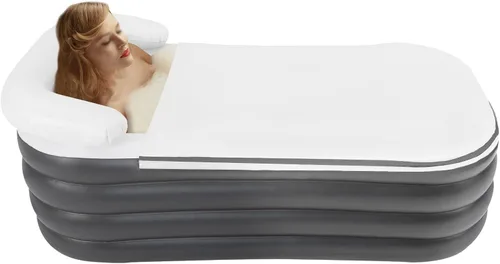 Miniatura 8 de Bañera inflable, plegable y portátil, bañera inflable grande para adultos, bañera de spa unisex para ducha con bomba de aire eléctrica de 51 x 32 x
