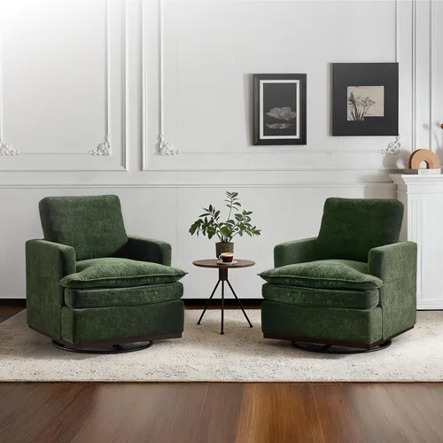 Miniatura 16 de VINGLI Silla giratoria de 360° con cojines de asiento de doble capa, sillón giratorio moderno, silla de club cuadrada tapizada para sala de estar