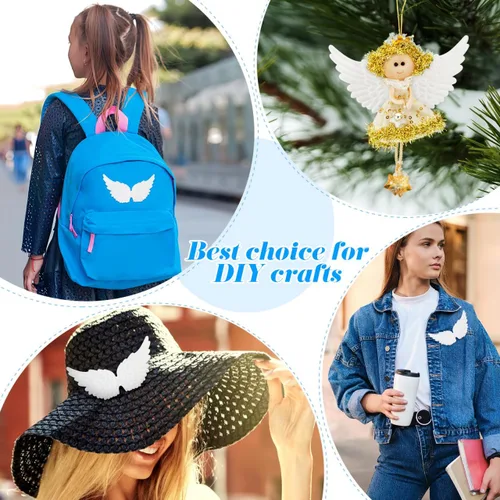 Miniatura 4 de Healeved 12 piezas de mini alas de ángel adornos de bricolaje alas decorativas para mochilas, accesorios de ropa, alas pequeñas creativas para Blanco