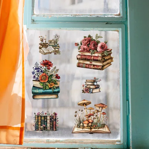 Miniatura 6 de GLOBLELAND 3 hojas de transferencia de flores vintage para muebles, 6 x 12 pulgadas, libro y hongos frotados en transferencia, autoadhesivos, arte