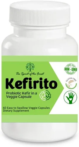 Kefirito Daily Symbiotic Formula – Suplemento diario probiótico + prebiótico, 60 cápsulas – Absorción equilibrada de nutrientes y apoyo de comodidad