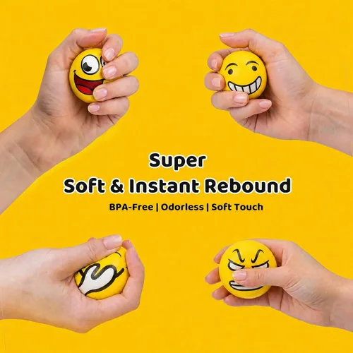 Miniatura 2 de LovesTown Mini bolas antiestrés, 36 bolas de 2 pulgadas con cara sonriente para apretar, color amarillo, divertidas, de espuma, juguetes