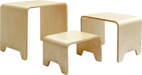 Damoch Family® Montessori - Juego de taburetes para niños 3 en 1, mesa y sillas Bentwood para niños, anidación y destete, mesa y taburetes apilables