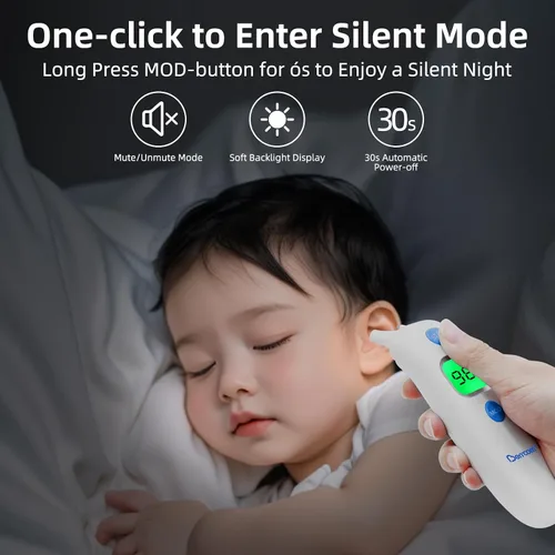 Miniatura 3 de Berrcom Termómetro digital sin contacto de 3 en 1 para frente y oído, con luz de fondo, sensor de temperatura corporal y de objetos para interiores