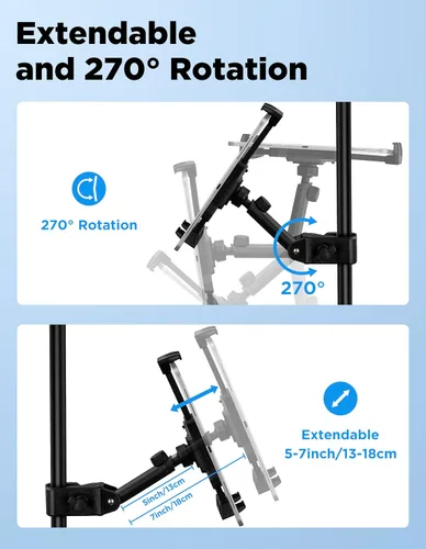 Miniatura 2 de Soporte para tablet para soporte de micrófono con clip de banco de energía, soporte ajustable para iPad/iPhone para soporte de música, compatible