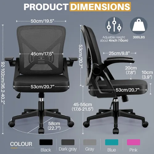Miniatura 3 de FelixKing Silla de oficina – Silla de escritorio ergonómica de malla transpirable con ruedas y soporte lumbar, sillas de oficina con reposabrazos