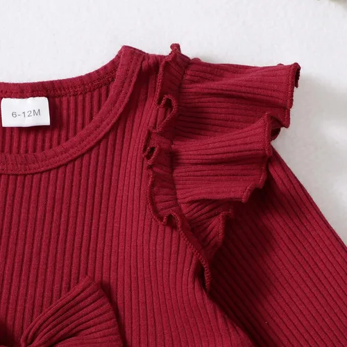 Miniatura 4 de YALLET Conjunto de ropa de bebé niña con volantes y pantalones de mezclilla rasgados