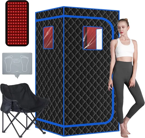 Miniatura 10 de Smartmak Caja de sauna infrarroja portátil con lámpara de terapia de luz roja de 660 nm para el hogar, tienda de campaña de spa de sauna seca