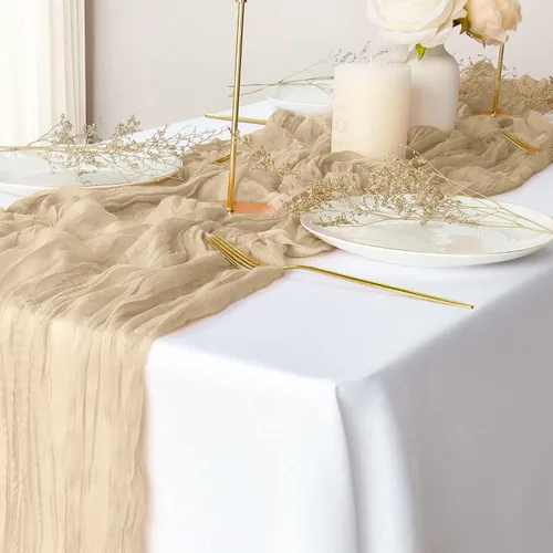 2 paquetes de caminos de mesa de estopilla de champán, camino de mesa de gasa de 10 pies, caminos de mesa de estopilla rústicos para boda,