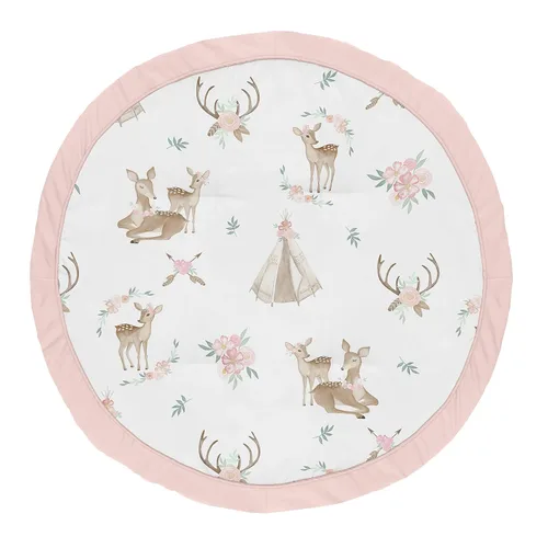 Sweet Jojo Designs Tapete de juego bohemio de acuarela rosa rubor, verde menta y blanco, tapete de juego para bebés y bebés, colección floral de