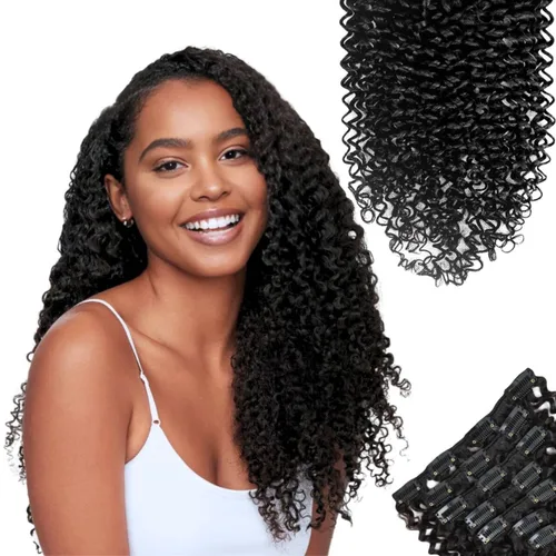 SIYUSI Extensiones de clip rizadas tipo afro, grosor lujoso, clips de cabello brasileño Remy de alta calidad, invisibles y aptas para el cuero