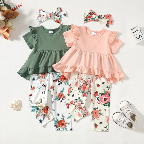 Miniatura 26 de Kucnuzki Conjunto de ropa para bebé niña pequeña, camisa de manga con volantes, pantalón floral, ropa de otoño e invierno para niña