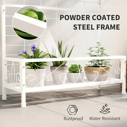 Miniatura 4 de Outsunny Soporte alto para plantas con enrejado y barra para colgar, soporte de metal para plantas trepadoras, flores, uso en interiores y Blanco