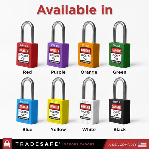 Miniatura 8 de TRADESAFE Juego de cerraduras de bloqueo - 7 cerraduras de loto rojas, cerraduras de bloqueo con llave diferente, 1 llave por cerradura, candados