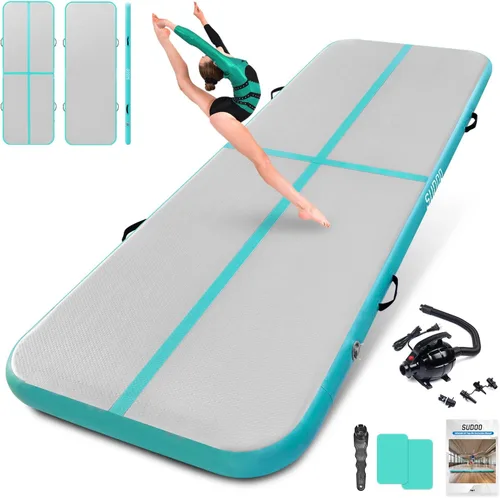 SUDOO Gymnastics Air Mat 10ft/13ft/16ft Inflatable Air Tumble Track Mat 4" Thick Tumbling Mat With Pump or No Pump for Training Tumble Yoga Verde